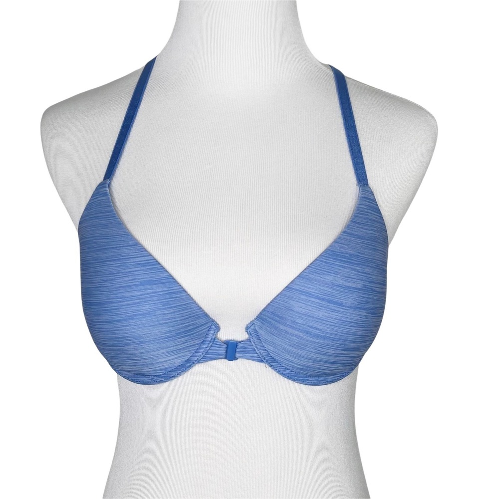 Victoria's Secret Semi Demi‎ Bra Size 32D Blue Front Close